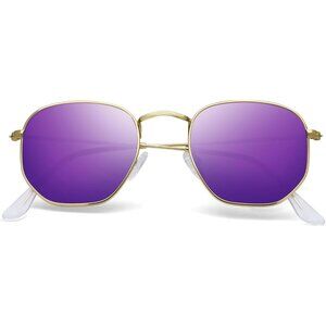 Unisex Golg Purple Trendy Square Hexagonal Mirrored Sun Glasses UV Protection